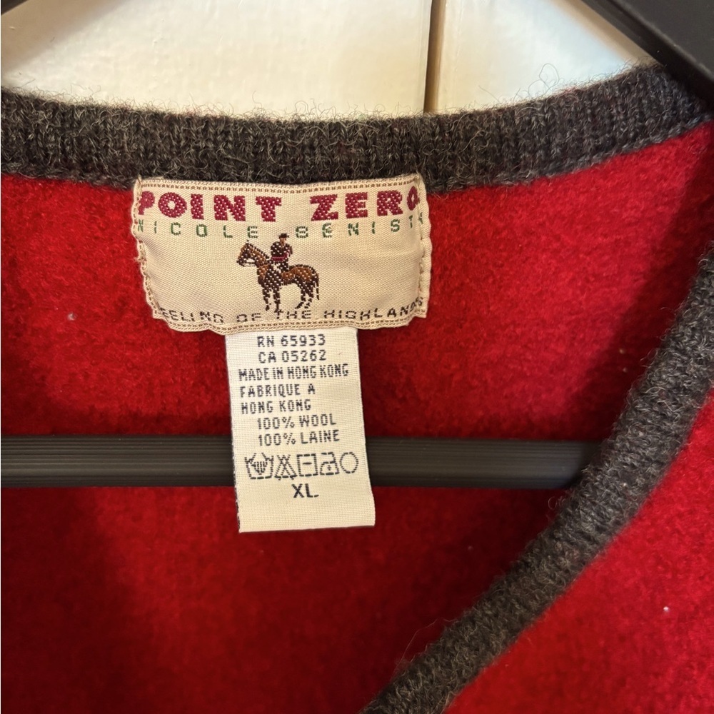 100% WOOL cardigan. Point Zero. Deep red. XL - Picture 3 of 7
